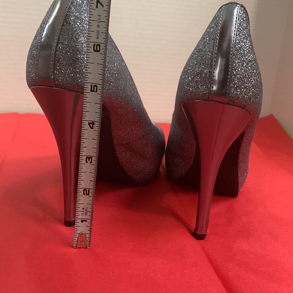 Jacqueline Ferrar metallic glitter peep toe 5” platform pump heels sz9M - Picture 4 of 10